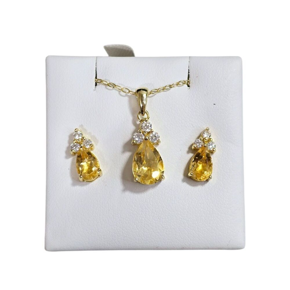Pear-Shaped Citrine Pendant & Earrings Set 14k Yellow Gold Over Sterling Silver